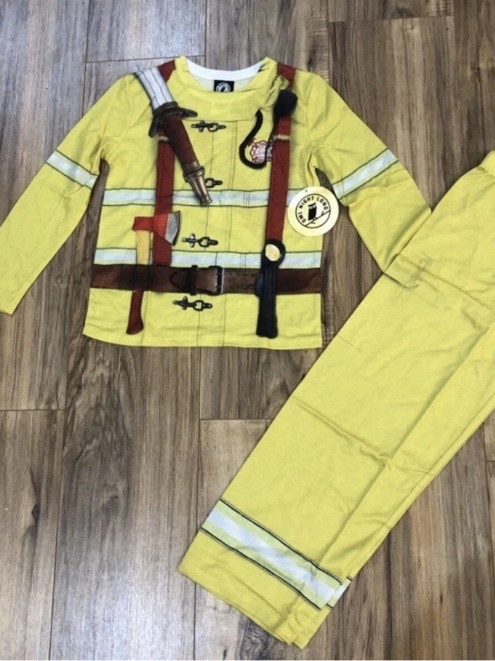 Boys Yellow Firefighter Costume Pajama Set Sizes 4-5/ 6-7
